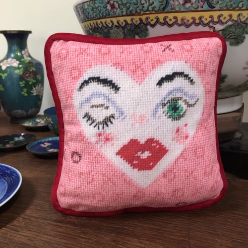 pink velvet VALENTINA heart art toss pillow | Pillows by Mommani Threads