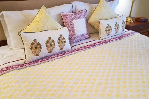 Jaipuri Yellow Ditsy Quilt | Linens & Bedding by Jaipur Bloc House
