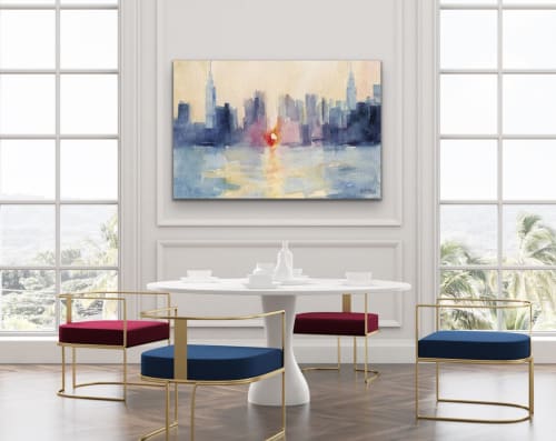 "Manhattanhenge" NYC skyline giclée canvas print | Paintings by Beverly Brown
