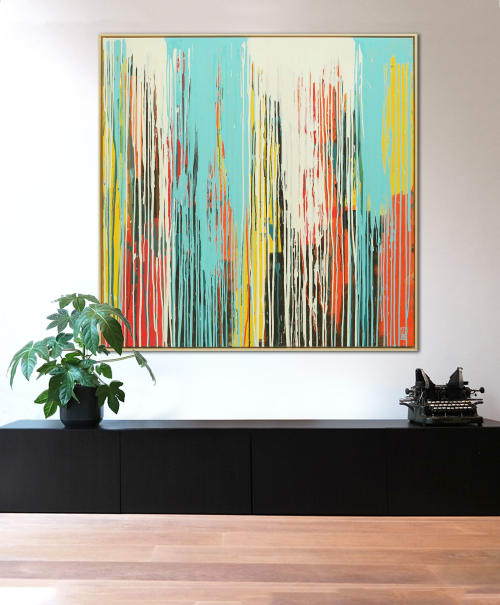 Tip Top Drips Orange and Blue  XL | Paintings by Ronald Hunter