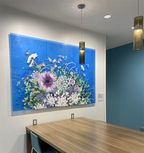 "Flowers of Hope" triptych painting | Paintings by Cara Enteles Studio | Penn State Health Lancaster Medical Center in Lancaster