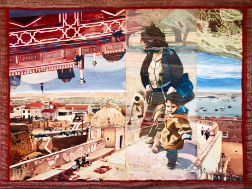 Leaving The World Behind - textile painting | Oil And Acrylic Painting in Paintings by Melissa Patel