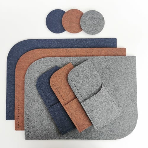Felt placemat, coaster and cutlery holder set "bon appetit" | Tableware by DecoMundo Home