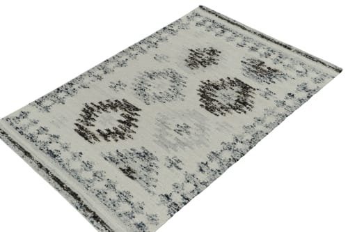 Modern Kilim rug in White, Blue & Black Geometric Pattern | Rugs by Rug a
