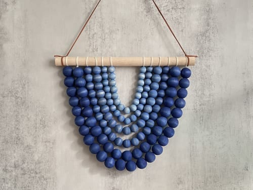 Ombre Blue Wood Bead Wall Hanging | Macrame Wall Hanging in Wall Hangings by SoulShine Lighting Company