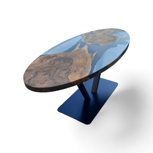Custom Walnut Epoxy Oval Dining Table | Tables by Ironscustomwood