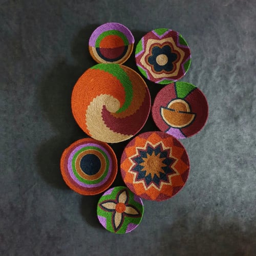 Natural Woven Wall Baskets: 7 Piece Boho Decor Set | Decorative Plate in Decorative Objects by Sarmal Design