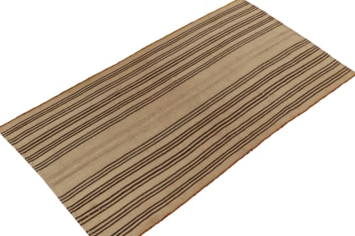 Vintage Kilim rug with Beige-Brown Stripe Patterns, Panel | Rugs by Rug a