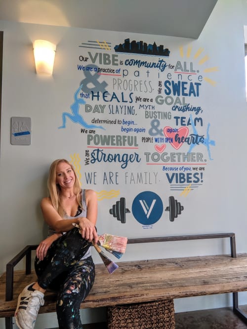 VIBES Yoga Studio Mantra Mural | Murals by Christine Crawford | Christine C Creates | Vibes Yoga & Fitness in Charlotte
