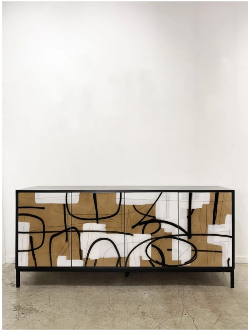 Enamel Abstract Cabinet Mix Media Art On Doors, 72" | Storage by Morgan C