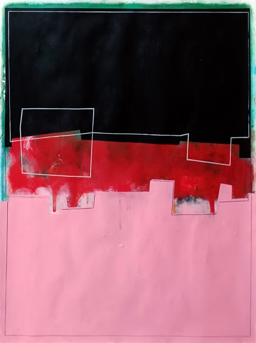 Black, red and pink composition | Paintings by Luis Medina