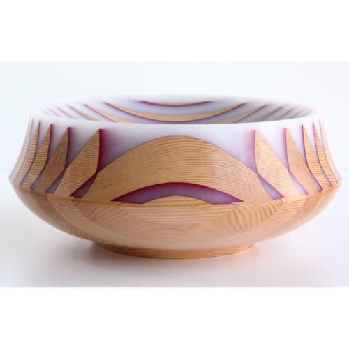 Long Shdow Series #08 (fir bowl w/ white and magenta) | Decorative Bowl in Decorative Objects by Long Grain Furniture