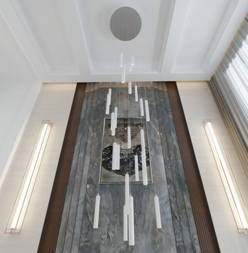 Rainfall Foyer Chandelier with 25 Frosted White Glass | Pendants by Galilee Lighting