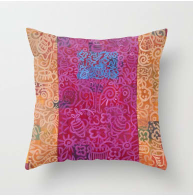 Square Pillow Egyptian Scribble Orange Maroon | Pillows by Pam (Pamela) Smilow