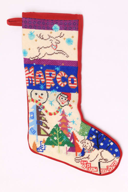custom designed needlepoint HOLIDAY STOCKING, delivery 2025 | Wall Hangings by Mommani Threads