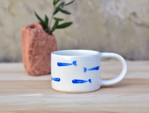 Blue sardines small cup | Drinkware by Chrissa Ceramics