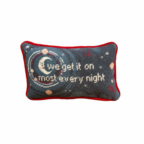 hand-embroidered MOONLIGHT needlepoint pillow, one of a kind | Pillows by Mommani Threads