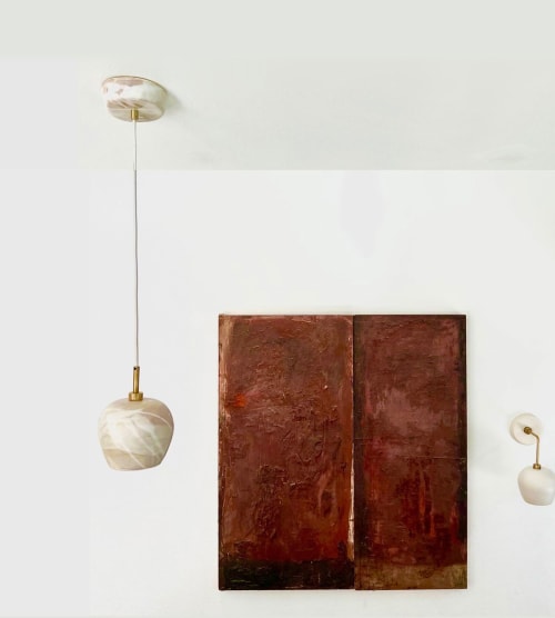 Tapered Sphere Hanging Light in Stone | Pendants by Alex Marshall Studios