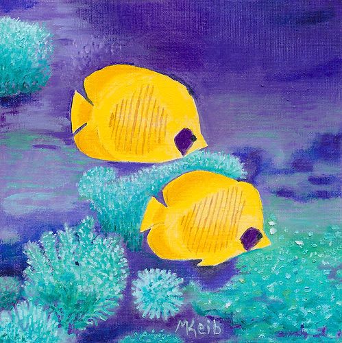 Yellow Tropical Fish in their Tank - Vibrant Giclée Print | Paintings by Michelle Keib Art