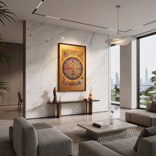 Imperial Yunjin Silk Kalachakra Mandala Thangka | Embroidery in Wall Hangings by Dynasty Artisan