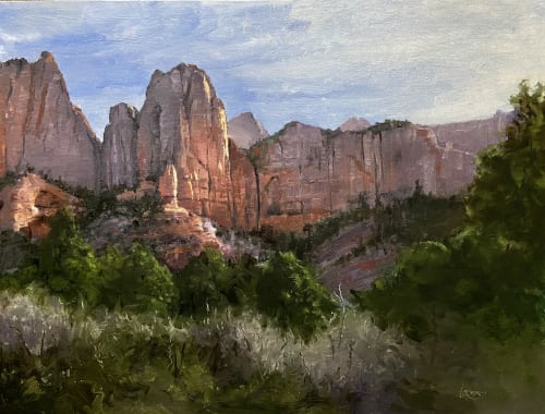 Zion at Dusk, Oil Landscape, Desert Landscape, Red Rock Clif | Paintings by Erik Linton