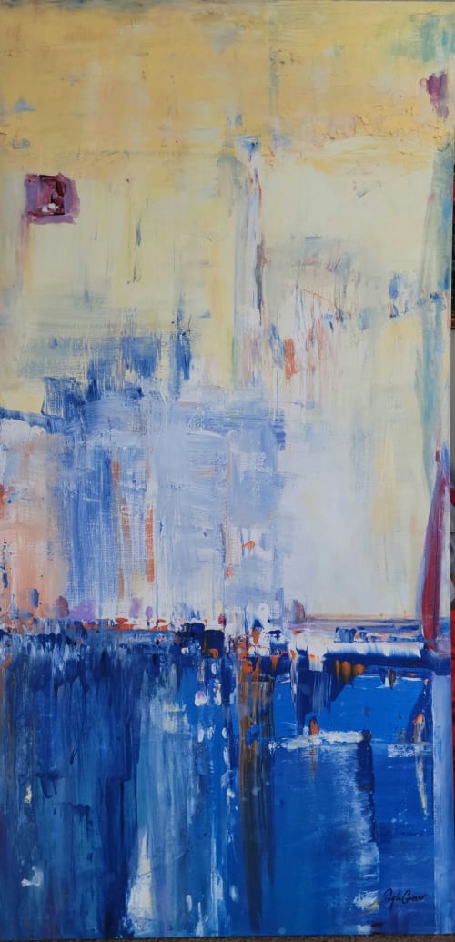 Red Sail - Ocean Harbor Abstract Original Painting | Oil And Acrylic Painting in Paintings by Twyla Gettert