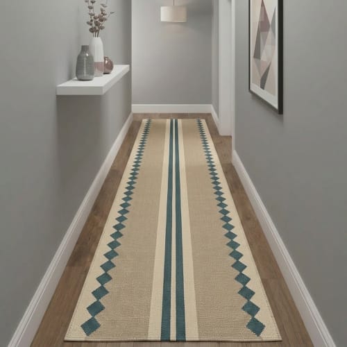 Handwoven Woolen Beige Runner Rug | Rugs by Evergreen Carpets