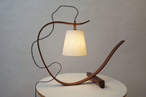 Bent Table Lamp Walnut with Walnut Base | Lamps by Geoff McKonly Furniture