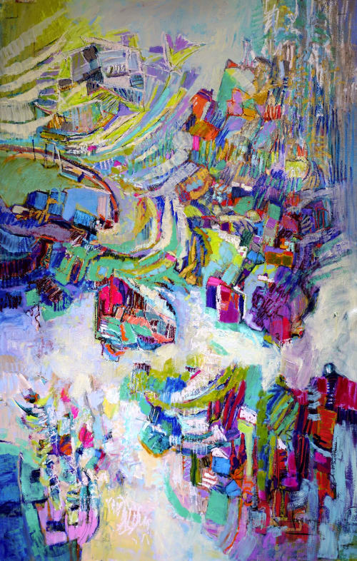 Gathering II, Abstract Landscape 66" x 42" | Oil And Acrylic Painting in Paintings by Dorothy Fagan Fine Art: Joy's Garden