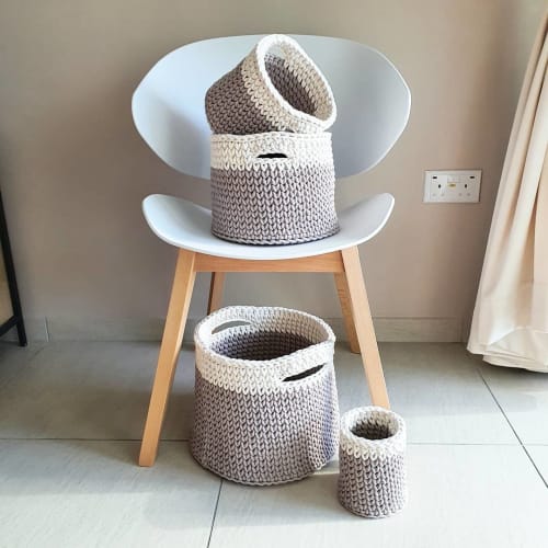 Hand Crafter baskets set | Interior Design by MarryKate, Crochet.knit and macrame designer