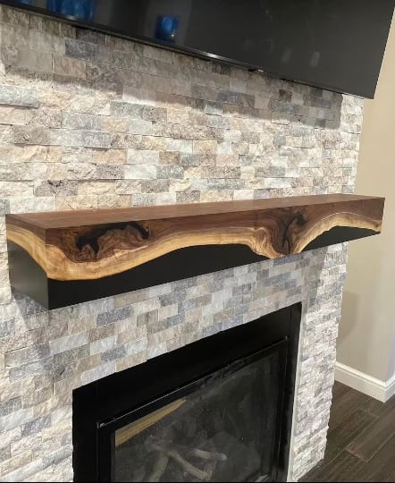 Walnut Suspended River Mantel | Storage by The Rustic Hut