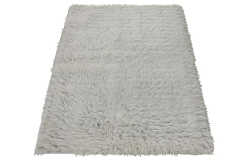 Rug & Kilim’s Moroccan Style Shag Rug in Solid Gray-White | Rugs by Rug and Kilim
