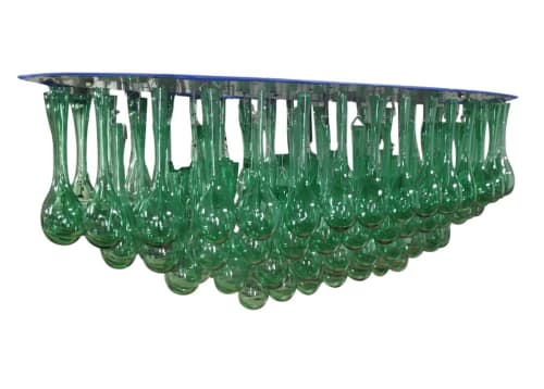 Hand Blown Green Glass and Steel Chandelier by Costantini | Chandeliers by Costantini Designñ