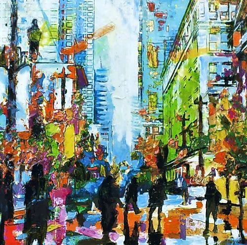 Sun Showers | Oil And Acrylic Painting in Paintings by Janice Mather | Stephen Avenue Walk in Calgary