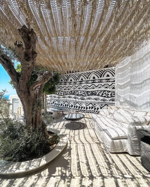 Handknitted Boho Style Macrame Cover With Grass Effect | Curtains & Drapes by Dimitar Kostadinov
