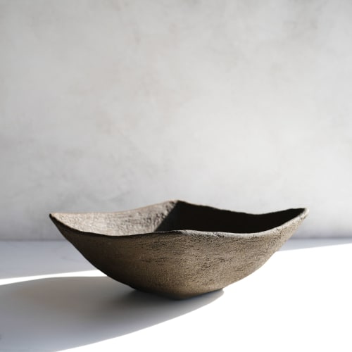 Four Cornered Centerpiece Bowl in Textured Earthen Brown | Decorative Objects by Carolyn Powers Designs