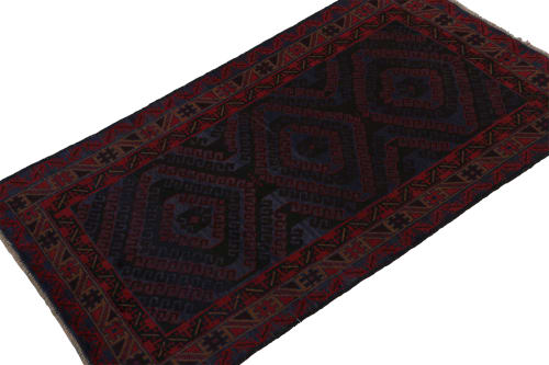 Rug & Kilim's Baluch Tribal Rug in Blue with Red Geometric | Rugs by Rug a