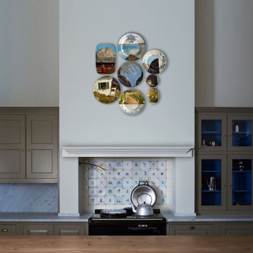 Wall Installation: Plates/Oil on Canvas - "Mountain Chalet" | Wall Sculpture in Wall Hangings by Studio DeSimoneWayland