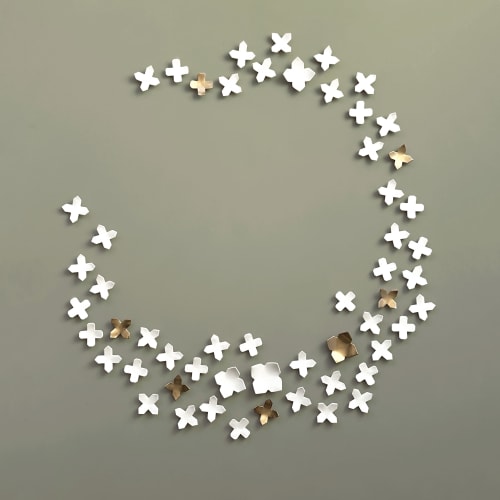 Abstract ceramic wall art 3D white + gold geometric flowers | Wall Sculpture in Wall Hangings by Elizabeth Prince Ceramics
