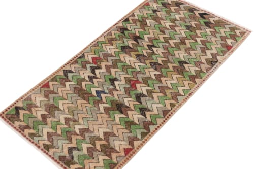 1960s Vintage Distressed Runner in Green, Beige-Brown, Grey | Area Rug in Rugs by Rug and Kilim