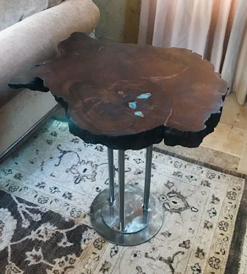 Claro Walnut End Table with Kingman Turquoise Inlay | Tables by Natural Wood Edge Creations by Rick Griggs