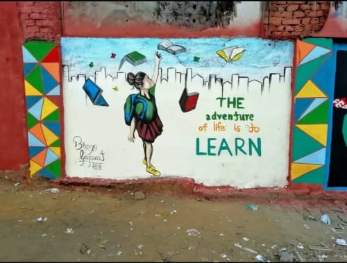 The adventure of life is to learn | Street Murals by Bhavya Gajawat | Vedik Kanya P.G. College in Jaipur