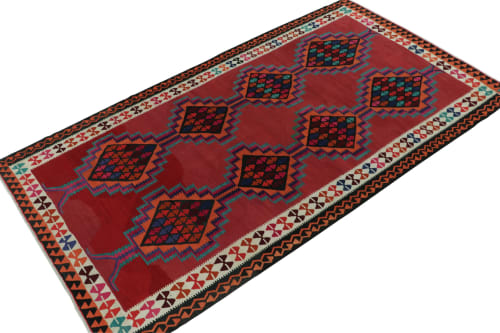 1950s Vintage Kilim rug in Red with Colorful Geometric | Area Rug in Rugs by Rug and Kilim