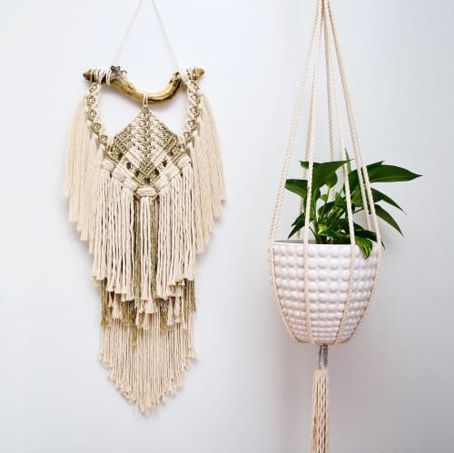 White and Gold Wall Hanging | Macrame Wall Hanging by A Modern Take Fiber Art