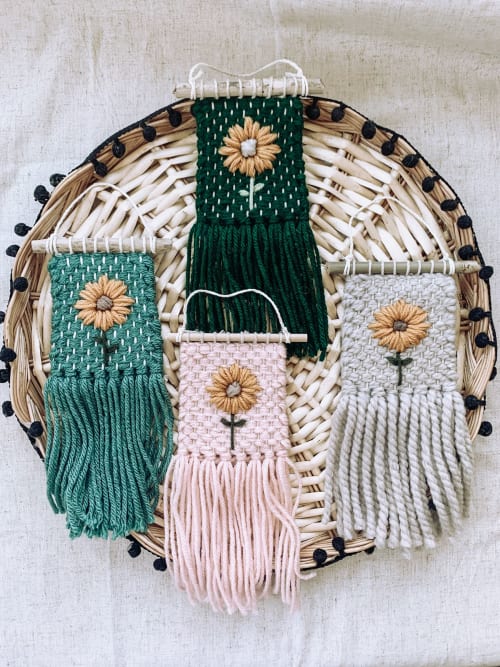 Mini Woven Wall Hanging Decor - Sunflower Embroidery | Macrame Wall Hanging in Wall Hangings by Hippie & Fringe
