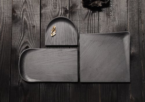 Creux - Black Tinted Ash Wood Tray | Decorative Tray in Decorative Objects by Clémence Birot