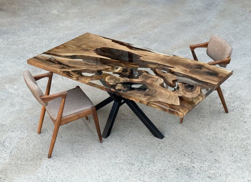Walnut Epoxy Dining Table, Walnut Epoxy Table Top | Tables by QOZWOOD
