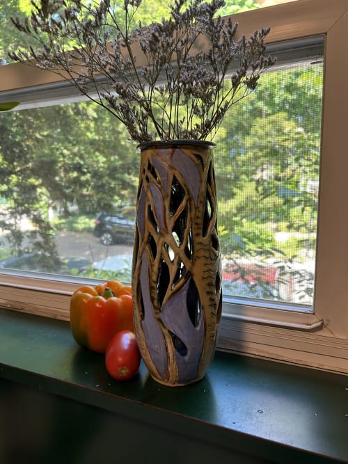Cylindrical Cut Out Vase With Tree Motif | Sculptures by Sheila Blunt