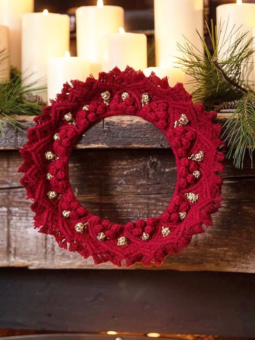 Red Macrame Christmas Wreath | Macrame Wall Hanging in Wall Hangings by macramestories