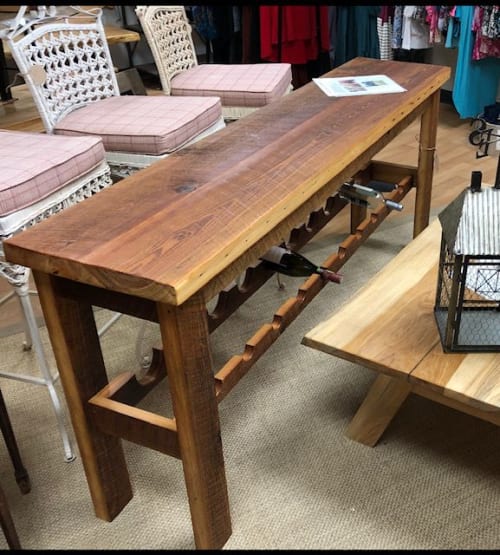 Console/Sofa table with wine rack | Tables by Peach State Sawyer Services | Rustic Vibes in Evans
